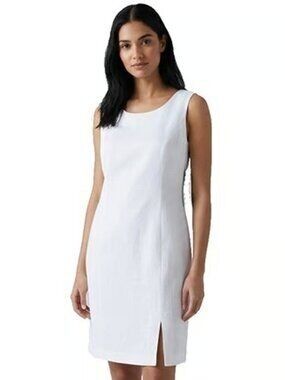 Sag Harbor White Linen Sleeveless Shift Dress with Front Slit